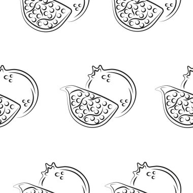 Beyaz arkaplanda, ambalaj ya da tekstil için çizgi halinde çizilmiş nar desenli kusursuz desenler.