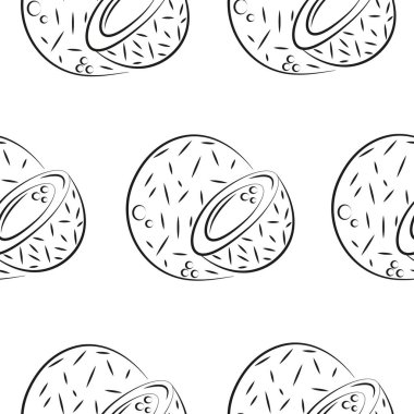 Beyaz arka planda hindistan cevizi çizimi gibi meyveli kusursuz desen, ambalaj veya tekstil için