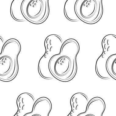 Beyaz arkaplanda, ambalaj ya da tekstil için çizilmiş avokadolarla kusursuz desen