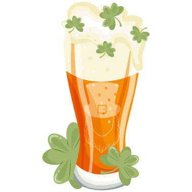 Buğday birası ve yonca yapraklı uzun cam ikonu, Aziz Patrick Günü tasarımı.