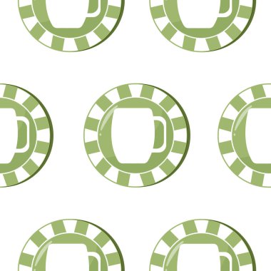 seamless pattern with poker green chips with prints of round glasses, for various holiday designs clipart