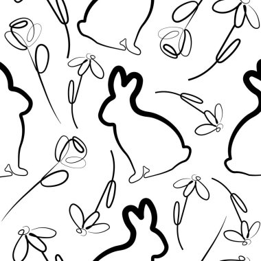 Paskalya tavşanının arka ayakları üzerinde oturduğu kusursuz desenler ve çeşitli tasarımlar ve logolar için rastgele sıralanmış farklı sanat tarzları.