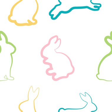 Değişik şekillerde tavşanlarla kusursuz desenler çizilmiş farklı renklerde çizilmiş, çizgi çizimleri, logolar ve tatil tasarımları için.
