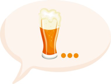 Renkli konuşma balonu şablonu, uzun bir bardakta çizgi film tarzında hafif bira.