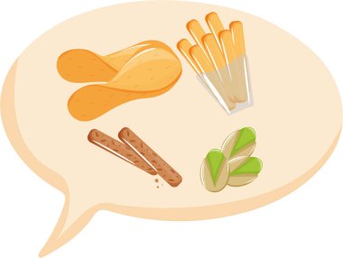 Renkli konuşma baloncuğu şablonu ve karikatür tarzında atıştırmalıklar.