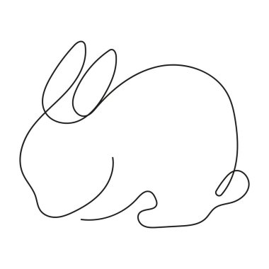 Uzun kulaklı bir tavşanın logosu. Pençeleri üzerinde tek bir çizgi çizerek oturuyor.