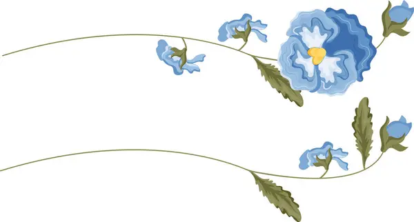 Mavi çiçekli çerçeveler, yani mavi menekşeler ve çeşitli yapraklar, çiçek tomurcukları, tekstil veya çeşitli ambalajlar için