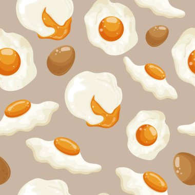 Çeşitli pişirilmiş tavuk yumurtaları, yani kızarmış, kaynatılmış yumurta ve kahverengi arka planda sıvı sarısı olan yumurtalar, reklam pankartları ve reklamlar için.