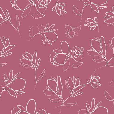 Pembe pürüzsüz desen, çeşitli dallarda ve manolya çiçekleri sanat tarzında.