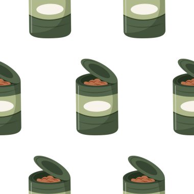 Yeşil kamp tenekesi, güveç ve kamp için yiyecek ikonu deseni.