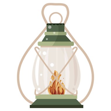 Yağ lambasının içinde parlak bir ışık ve uzun bir sapla yürüyüş ya da kamp yapmak için basit bir simgesi.