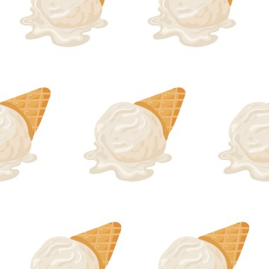 Çeşitli yaz tasarımları için bir top beyaz vanilyalı dondurma ile waffle fincanı ikonu deseni.