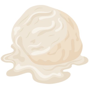 Bir kepçe beyaz vanilyalı dondurma ikonu eriyor, çeşitli yaz tasarımları için.