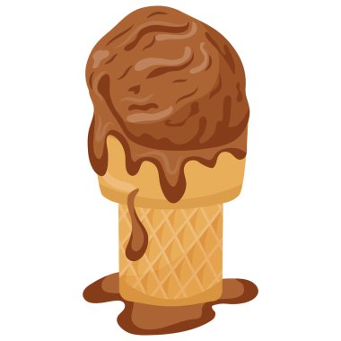 Kare bir waffle bardağında çikolatalı dondurma ikonu, çeşitli yaz tasarımları için.