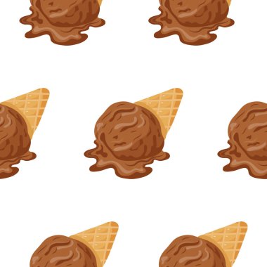 Çeşitli yaz tasarımları için çikolatalı dondurma kepçeli waffle bardağı ikonu deseni