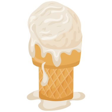 Waffle bardağında beyaz vanilyalı dondurma ikonu, çeşitli yaz tasarımları için