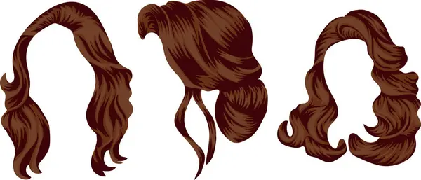 Kadın karakterler için farklı uzunluktaki ve şekillerdeki kahverengi saç modelleri