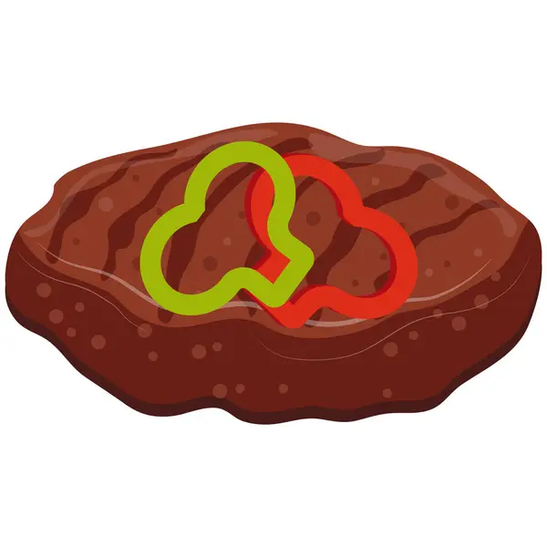 Bir hamburger için ızgara et köftesi ikonu ve uluslararası hamburger günü için renkli biber parçaları.