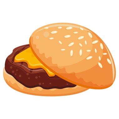 Hamburger ikonu, buğday ekmeği, köfte ve erimiş çedar peyniri, Dünya Burger Günü için.