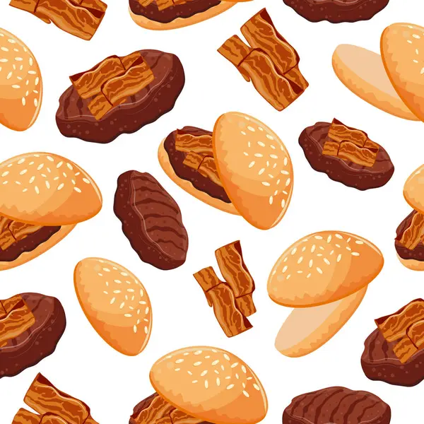 Hamburger ikonu, buğday ekmeği, köfte ve kızarmış domuz pastırması, Dünya Burger Günü için.