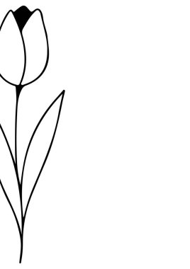 Logolar ve dövmeler için birkaç satır çizilmiş basit bir lale tomurcuğu ikonu içeren dikey poster veya tebrik kartı şablonu