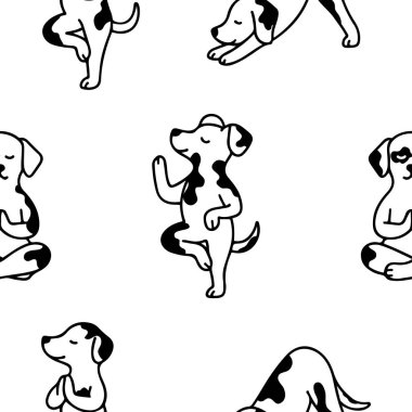 Yoga yapan ve çeşitli yoga pozlarında meditasyon yapan köpeklerin logoları ya da çeşitli tasarımları var.