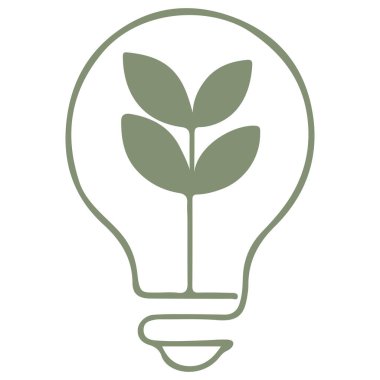 Yeşil yapraklı bir ampulün basit iş simgesi, ekolojik fikirler, iş ve ekolojiyi birleştiren