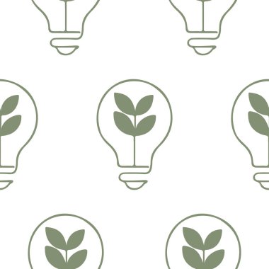 Yeşil yapraklı ampulün iş simgesiyle desen, ekolojik fikirler, iş ve ekolojinin birleştirilmesi