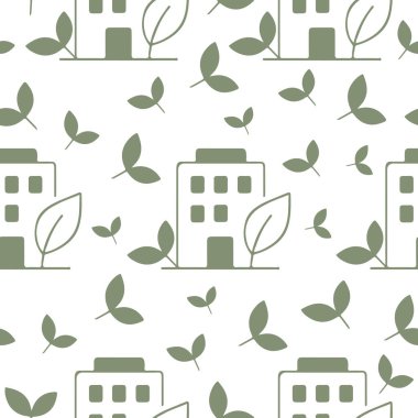 Yeşil yapraklardan dalları olan bir evin iş simgesiyle kusursuz bir düzen. Bu da ekolojik yaşam, iş ve ekoloji birliği anlamına geliyor.