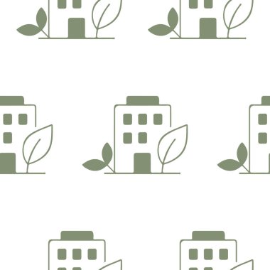 Yeşil yapraklı bir evin iş simgesi olan desen, ekolojik yaşam, iş ve ekoloji birliği anlamına gelir.