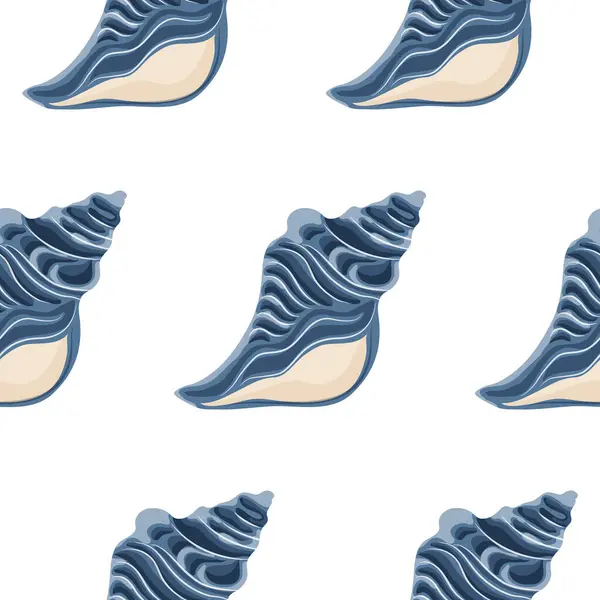 Çeşitli yaz ve deniz tasarımları için okyanus veya denizin dibinden mavi büyük bir kabuk ikonu deseni ile desen