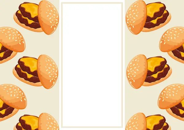 Hamburgerli yemek temalı poster şablonu erimiş çedar peyniri ve ortasında beyaz bir dikdörtgen.