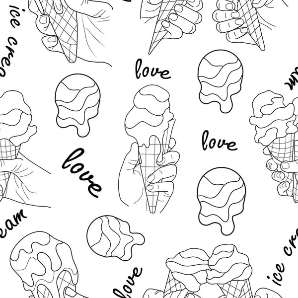 Kusursuz desenli, elinde waffle bardağında eriyen bir dondurma ikonu olan, sanat tarzında ellerinden aşağı akan.