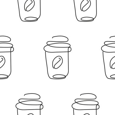 Bir kağıt bardak simgesi ile desen farklı kahve türleri için çizgi sanat tarzı, logolar ve diğer tasarımlar için