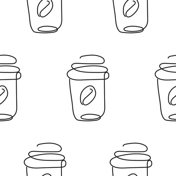 pattern with a paper cup icon for different types of coffee in line art style, for logos and other designs