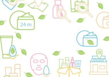 Cilt bakımı teması üzerine yatay simgelerin posteri, farklı renklerde çizilmiş yüz bakımı için çeşitli kozmetik ürünler