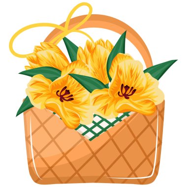 Çeşitli tasarımlar için sarı laleli dokuma sepetinin simgesi