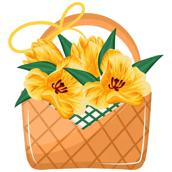 Çeşitli tasarımlar için sarı laleli dokuma sepetinin simgesi