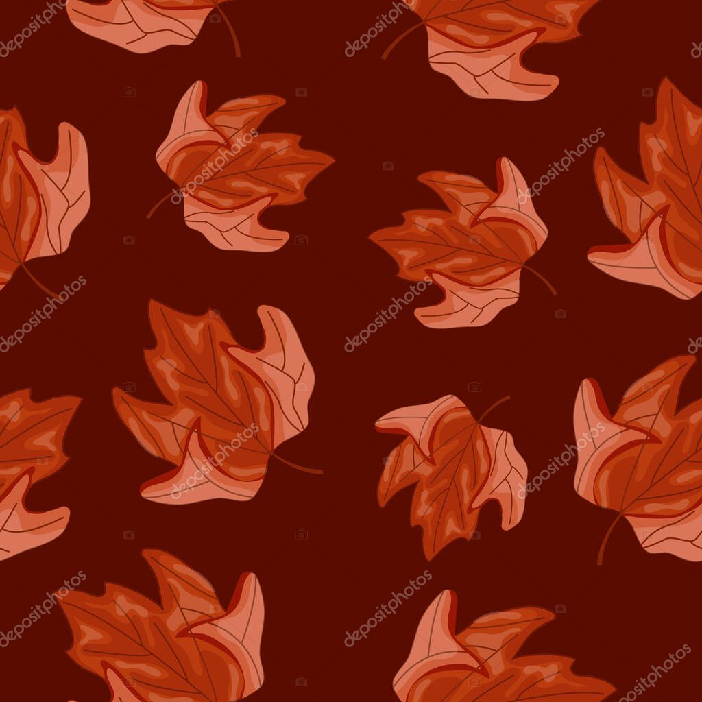 Pattern from a set of maple tree leaf icons in the colors of the Canadian flag on a red background, for Canada Day or autumn design