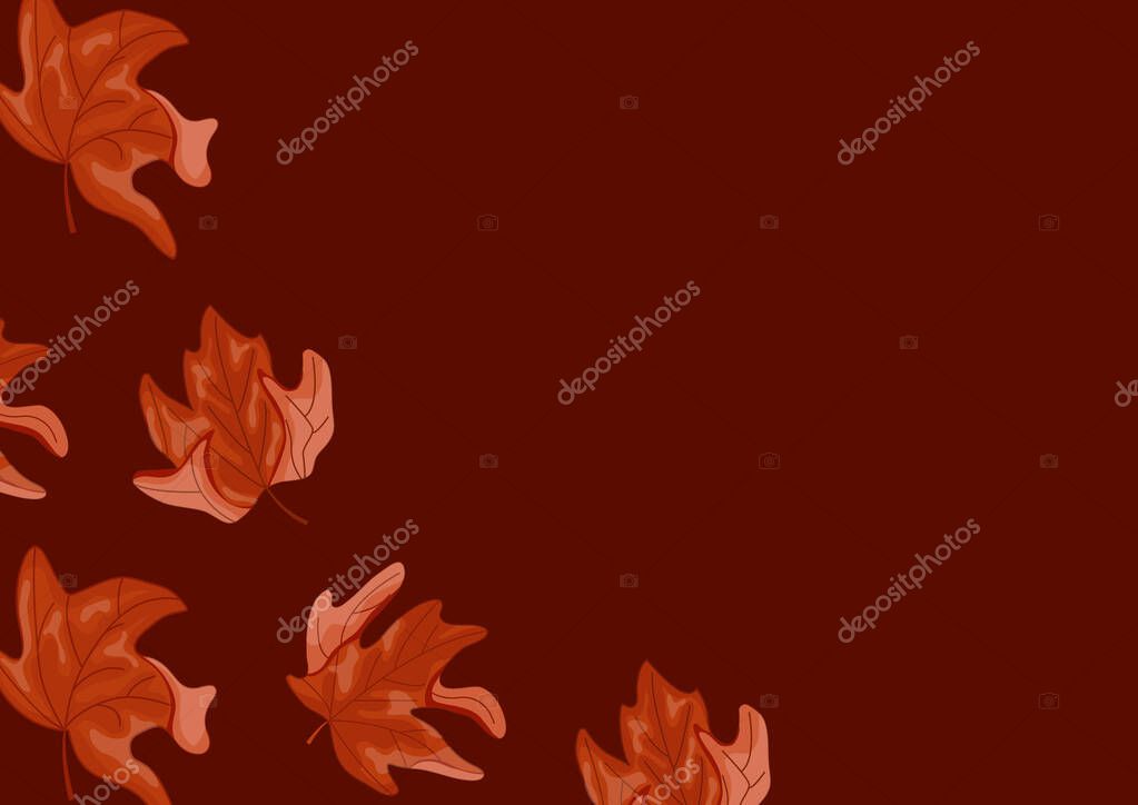 Poster with a set of maple tree leaf icons in the colors of the Canadian flag on a red background, for Canada Day or autumn design