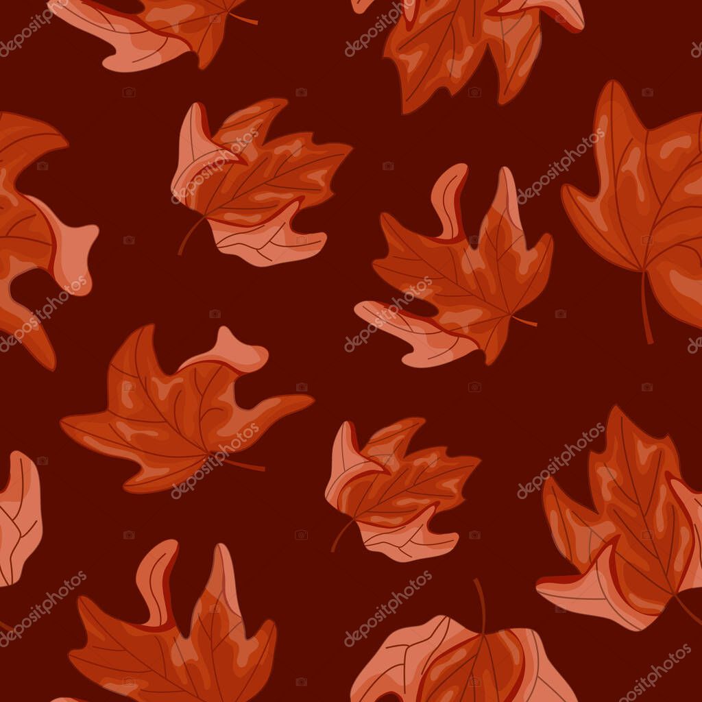 Pattern from a set of maple tree leaf icons in the colors of the Canadian flag on a red background, for Canada Day or autumn design