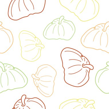 Basit bir çizgi resim simgesiyle kusursuz desen. Yuvarlak bir balkabağı çizilmiş. Arkaplanı olmayan rengarenk çizgiler, logolar ve desenler için.