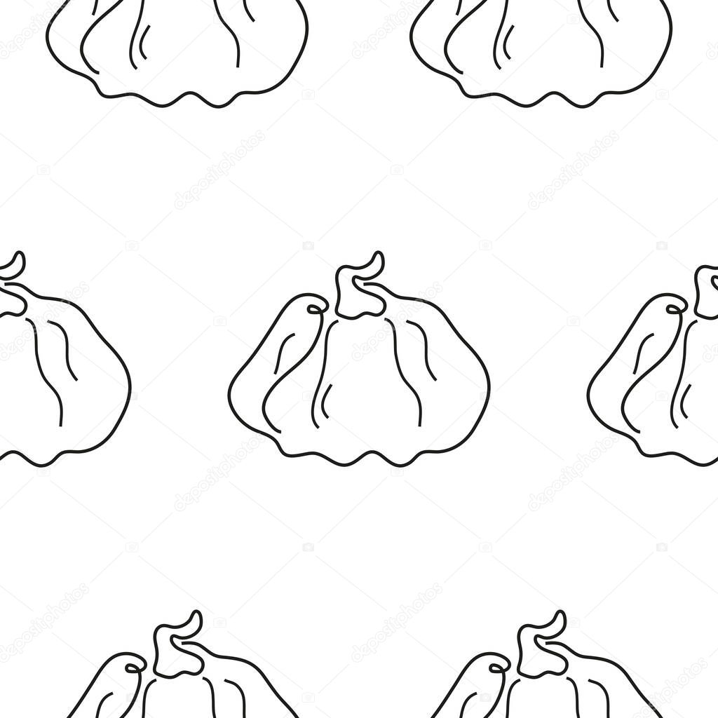 Pattern with a simple icon in line art style with a round ripe pumpkin with a tail without a background, for logos or patterns