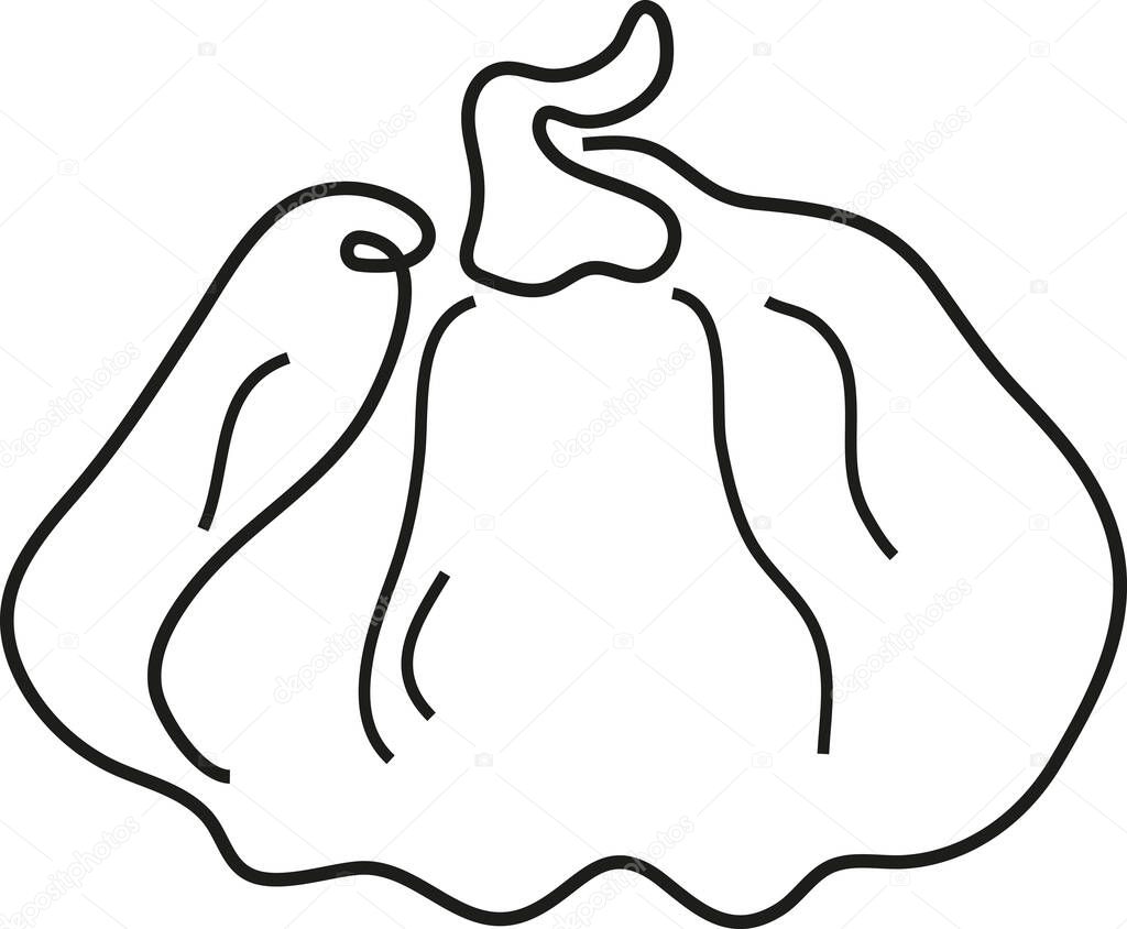 Simple line art icon of a round ripe pumpkin with a tail, for logos or patterns