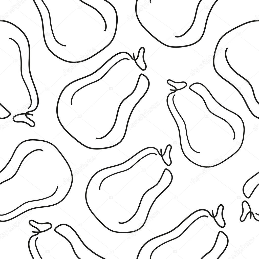 Seamless pattern with a simple line art icon of a ripe pumpkin of a long shape without a background, for logos or patterns