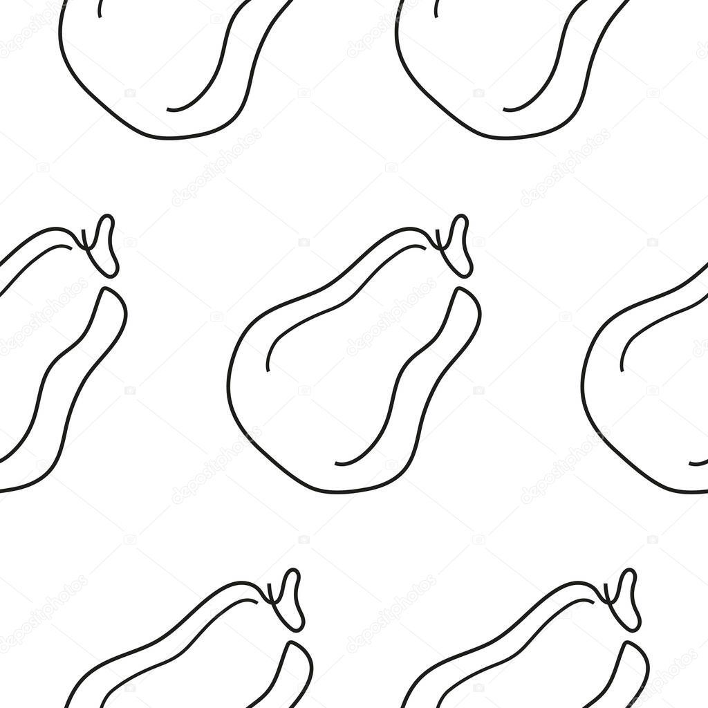 Pattern with a simple line art icon with a ripe pumpkin of a long shape without a background, for logos or patterns
