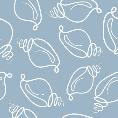 Değişik yaz tasarımları için mavi bir arkaplan üzerinde konik kabuklu kusursuz vektör deseni.