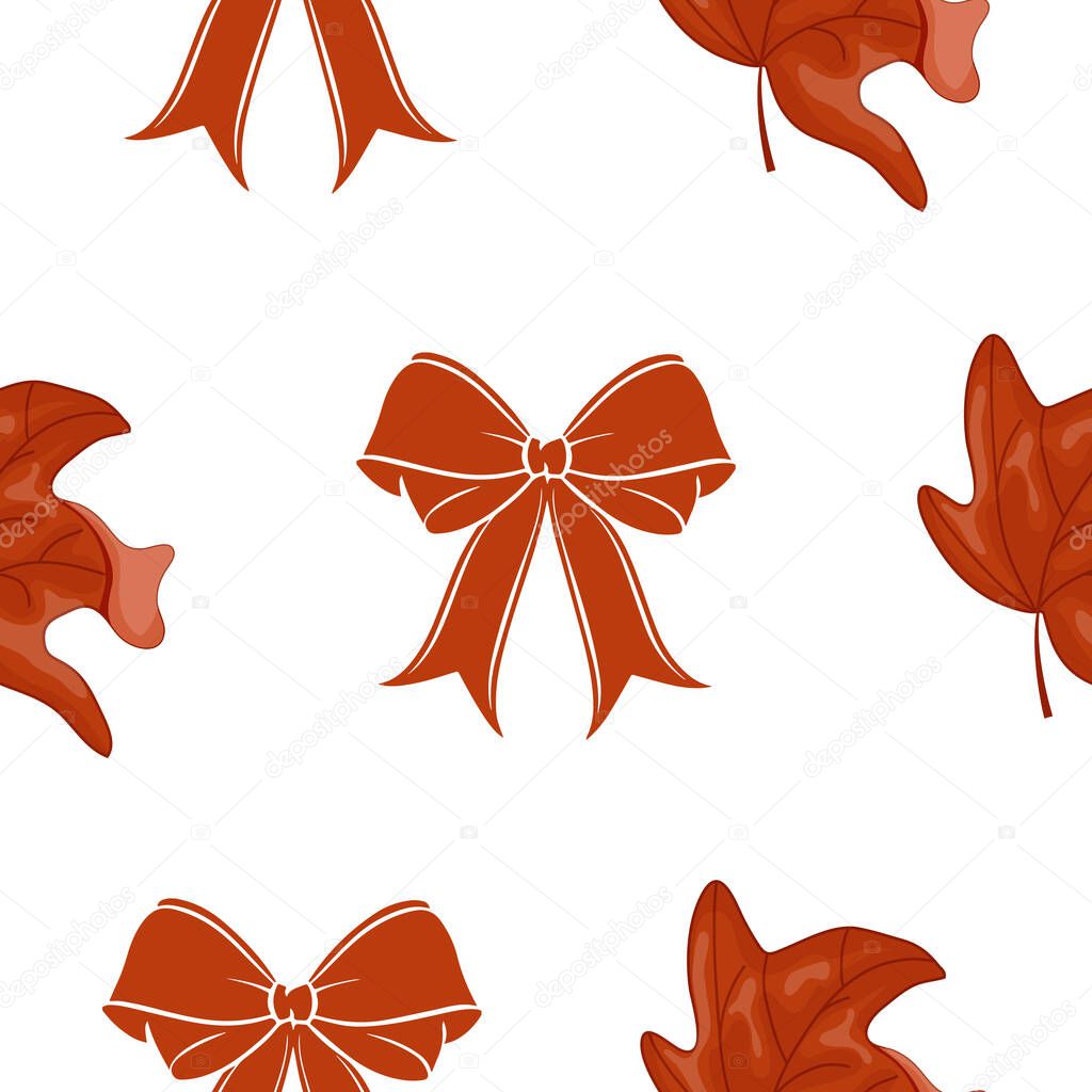 Repeatable vector design with stylized maple leaves and classic red bows for Canada Day