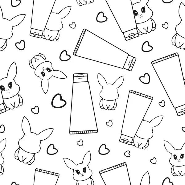 Yanında tavşanlar olan bir tüp krem olan iki basit siyah ve beyaz kontrol işareti deseni, kozmetik ürünlerin hayvanlar üzerinde test edilmediği anlamına gelir.