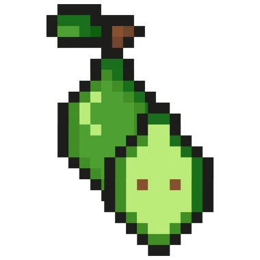 Piksel sanat tarzında bahçe meyvesi, yani yeşil armut simgesi, görünür kare pikseller ve en düşük renk paleti ile retro 8-bit grafik tarzı